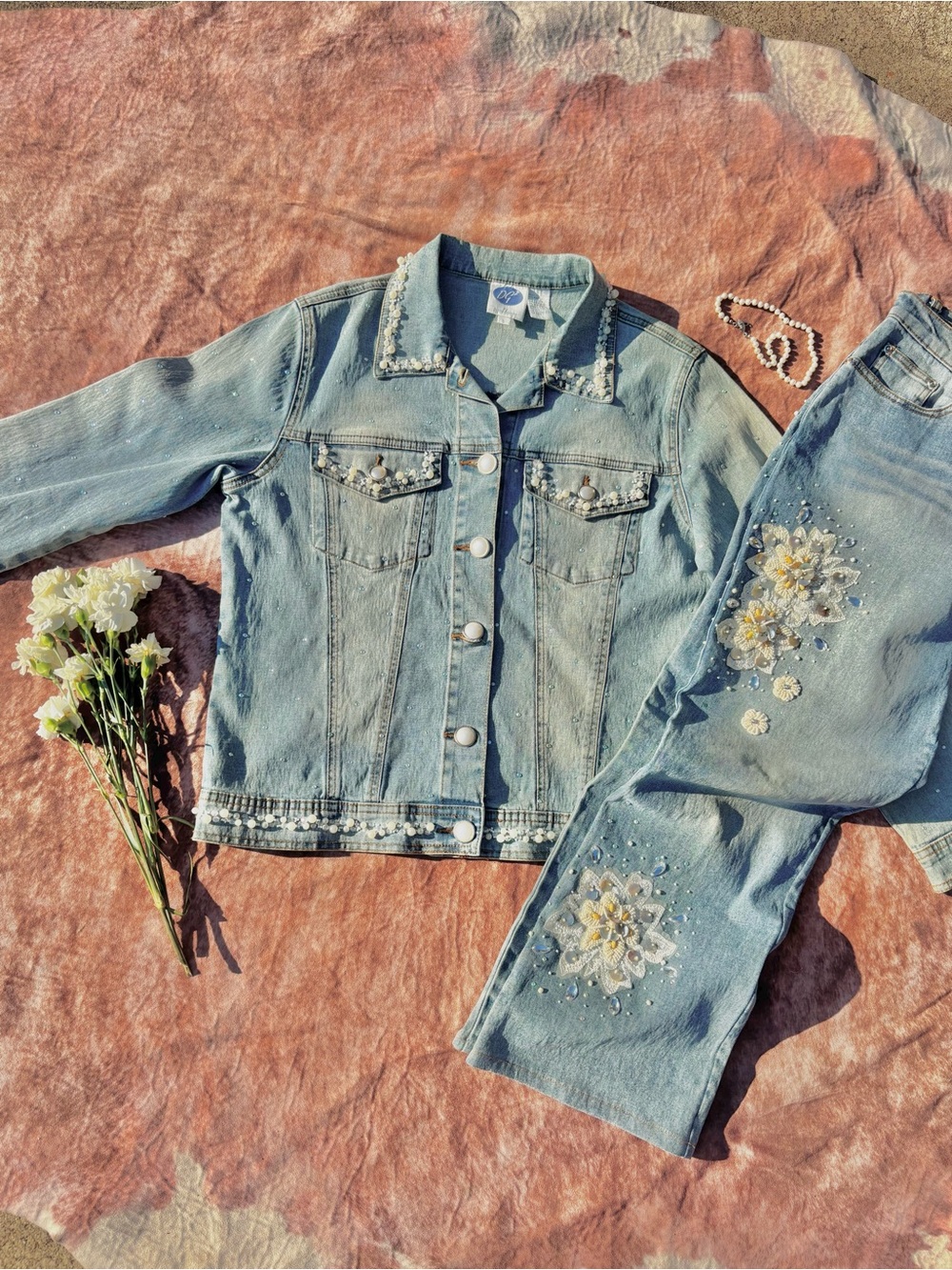 DG2 by Diane Gilman Light Blue Embellished Denim Set